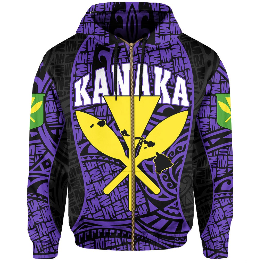 Polynesian Kanaka Maoli Hawaii Zip Hoodie Purple Gel Style - Polynesian Pride