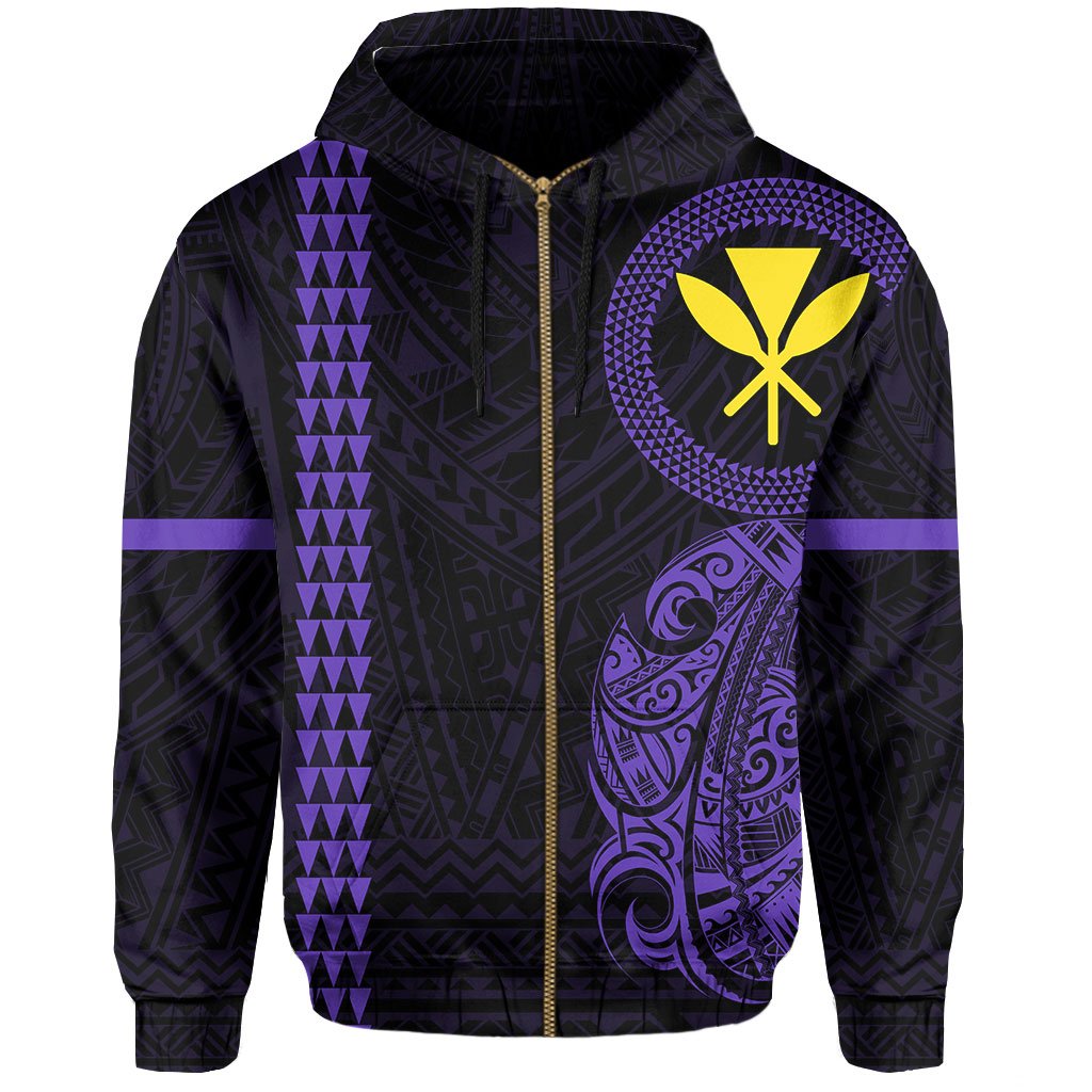 Polynesian Kakau Kanaka Flag of Hawaii Zip Hoodie Purple - Polynesian Pride