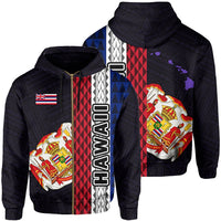 Polynesian Kakau Hawaii Flag Royal Coat of Arms Hawaii Zip Hoodie Purple Unisex Purple - Polynesian Pride