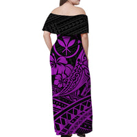 Hawaii Humpback Whale With Hibiscus Tribal Off Shoulder Dress Purple - LT12 - Polynesian Pride