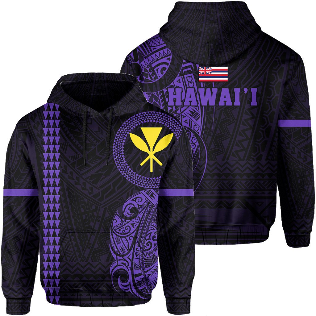 Polynesian Kakau Kanaka Flag of Hawaii Hoodie Purple Unisex Purple - Polynesian Pride