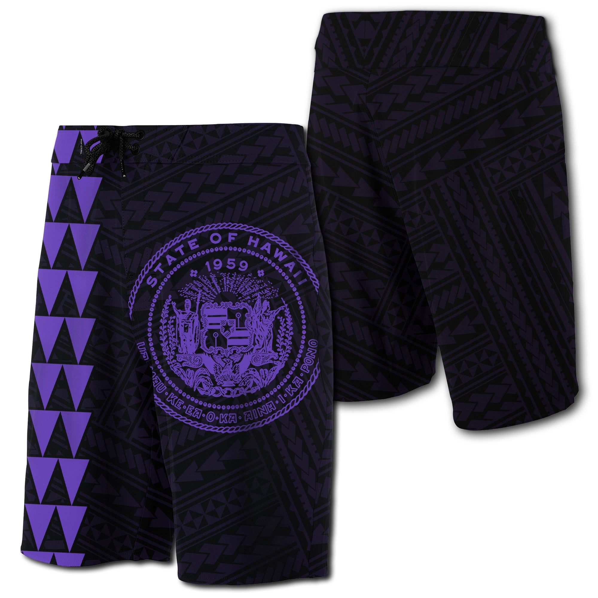 Hawaii Kakau Polynesian Coat Of Arms Board Shorts - Purple Men Purple - Polynesian Pride