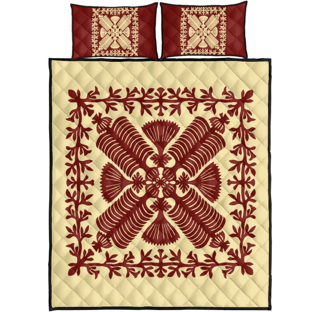 Hawaii Quilt Bed Set - Queen Kapi'olani's Quilting Style Quilt Bed Set - AH Beige - Polynesian Pride