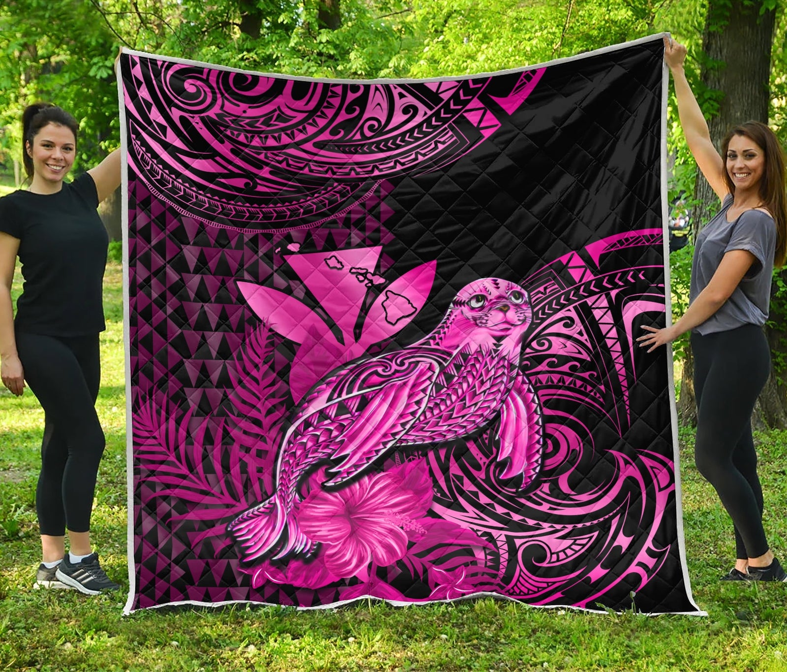 Hawaii Monk Seal Premium Quilt Kakau With Kanaka Pink LT14 Pink - Polynesian Pride