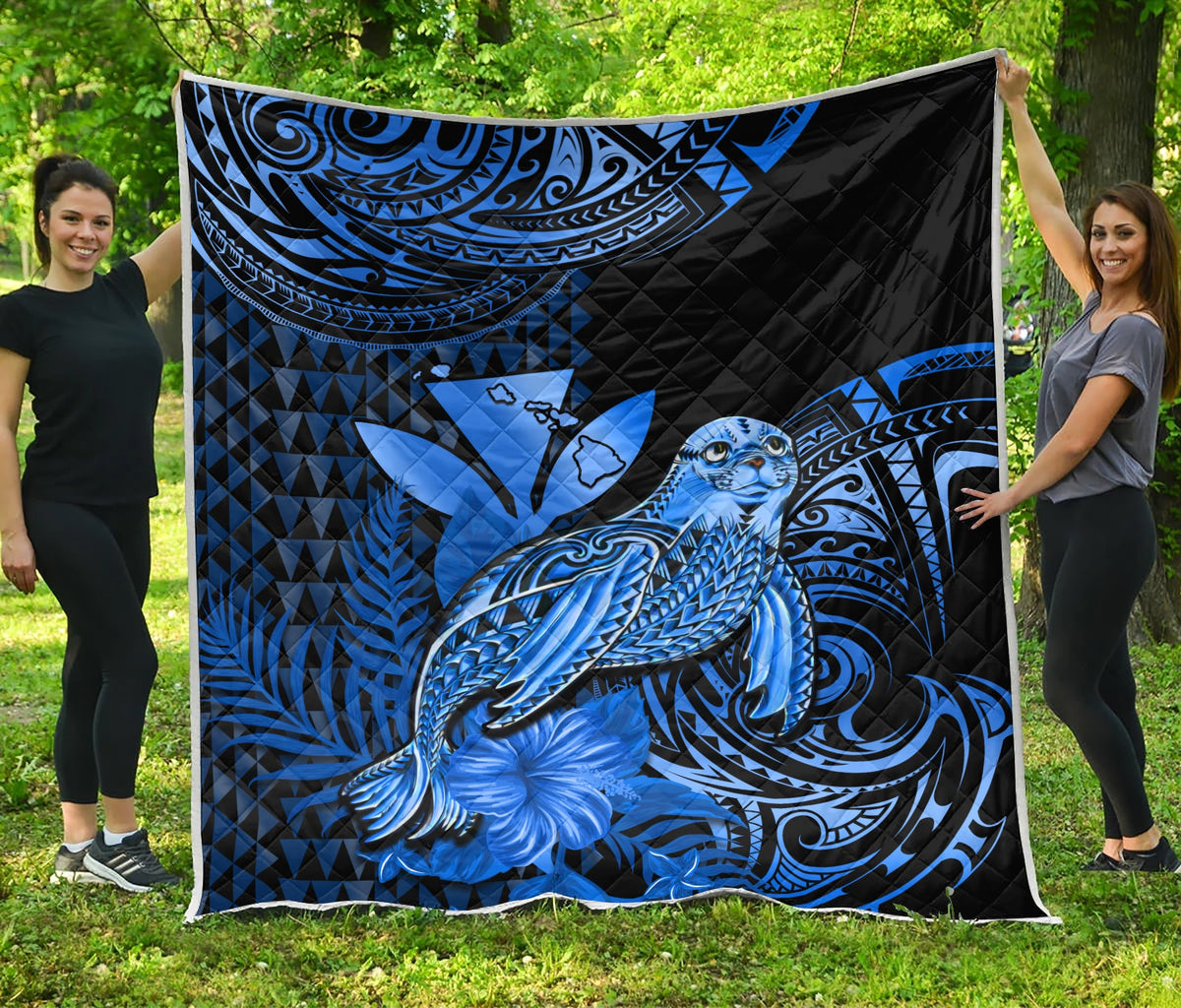 Hawaii Monk Seal Premium Quilt Kakau With Kanaka Blue LT14 Blue - Polynesian Pride