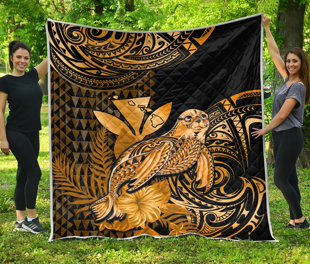 Hawaii Monk Seal Premium Quilt Kakau With Kanaka Gold LT14 Gold - Polynesian Pride