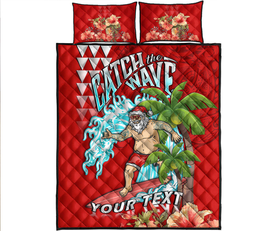 (Custom Personalised) Hawaii Mele Kalikimaka Quilt Bed Set Santa Claus Surfing Xmas Time LT9 Red - Polynesian Pride