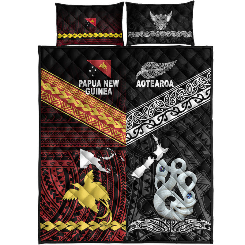 New Zealand And Papua New Guinea Quilt Bed Set Together - Black LT8 - Polynesian Pride