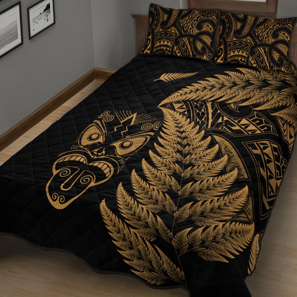 New Zealand Haka Rugby Maori Quilt Bed Set Silver Fern Vibes - Gold LT8 - Polynesian Pride