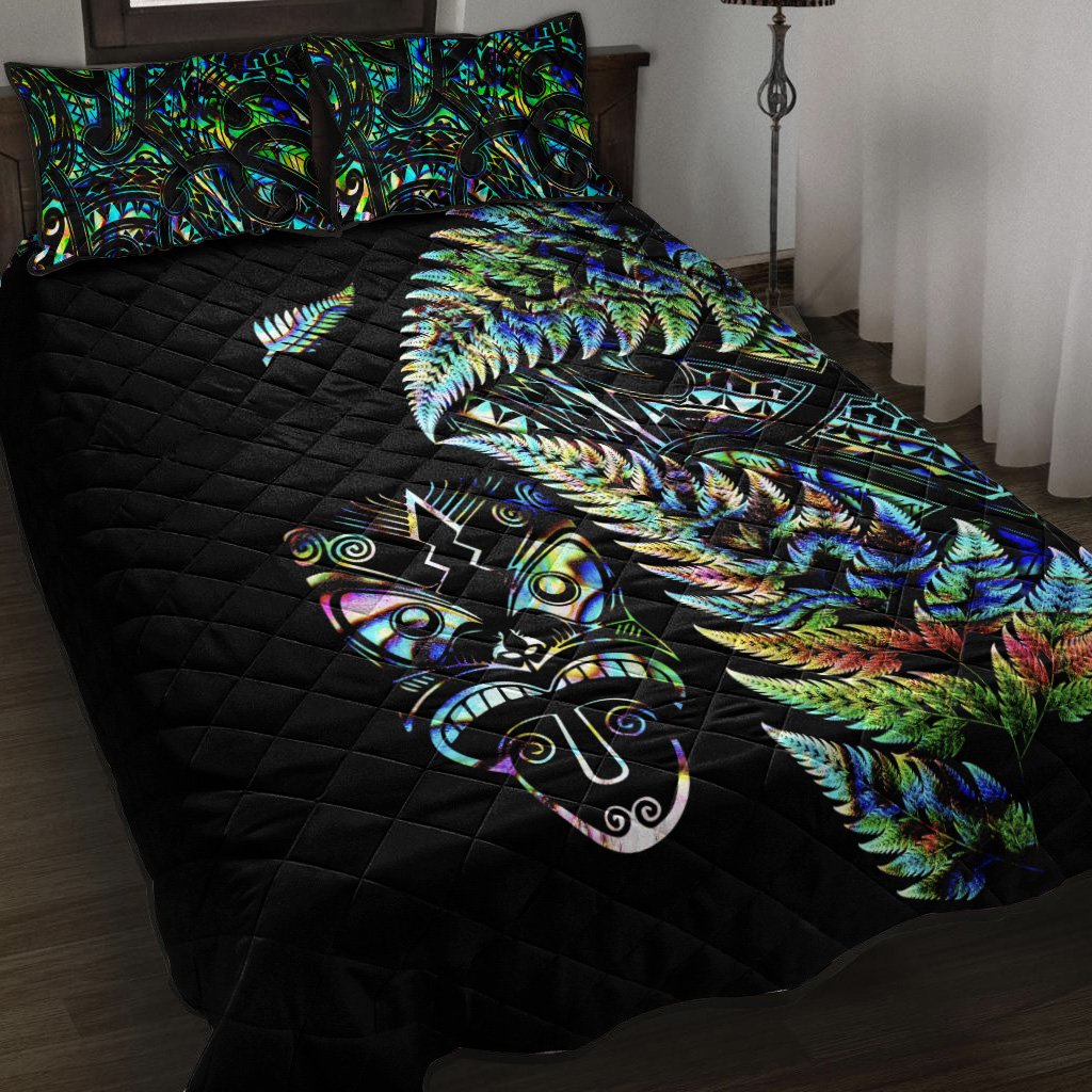 New Zealand Haka Rugby Maori Quilt Bed Set Silver Fern Vibes - Paua Shell LT8 - Polynesian Pride