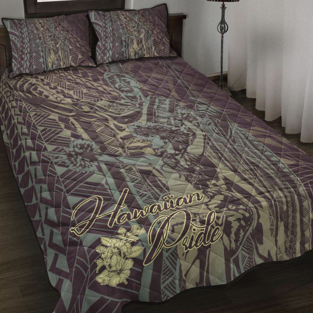 Hawaii Quilt Bed Set - King Of Hawaii With Hawaiian Girls Brown Version Brown - Polynesian Pride