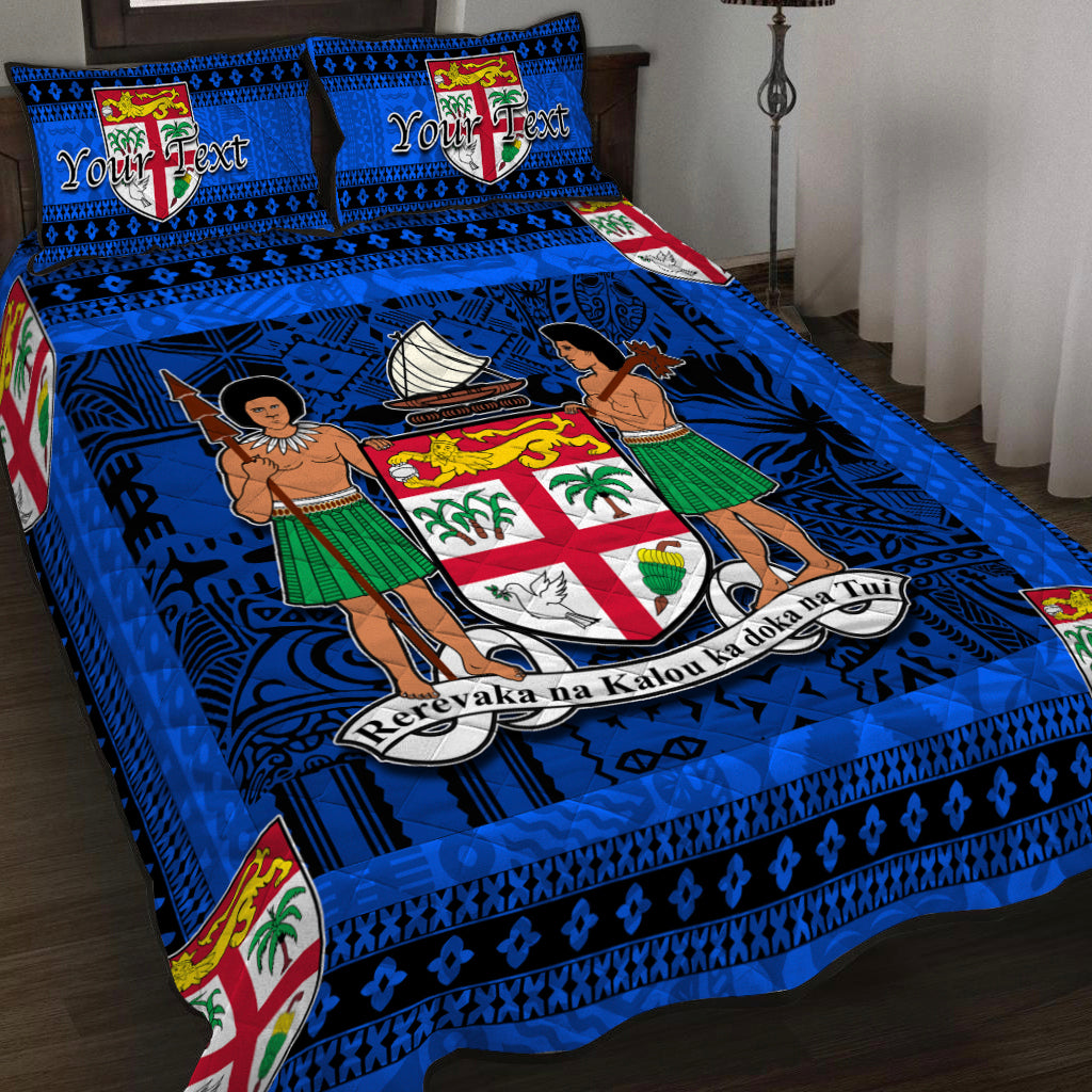 (Custom Personalised) Fiji Quilt Bed Set Blue And Black Style No.1 LT6 Blue - Polynesian Pride