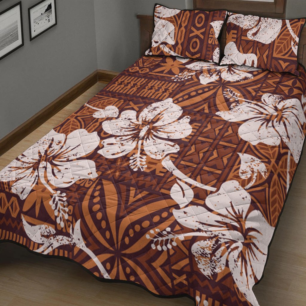 Polynesian Quilt Bed Set - Tribal Vintage Hibiscus Flowers Vintage - Polynesian Pride