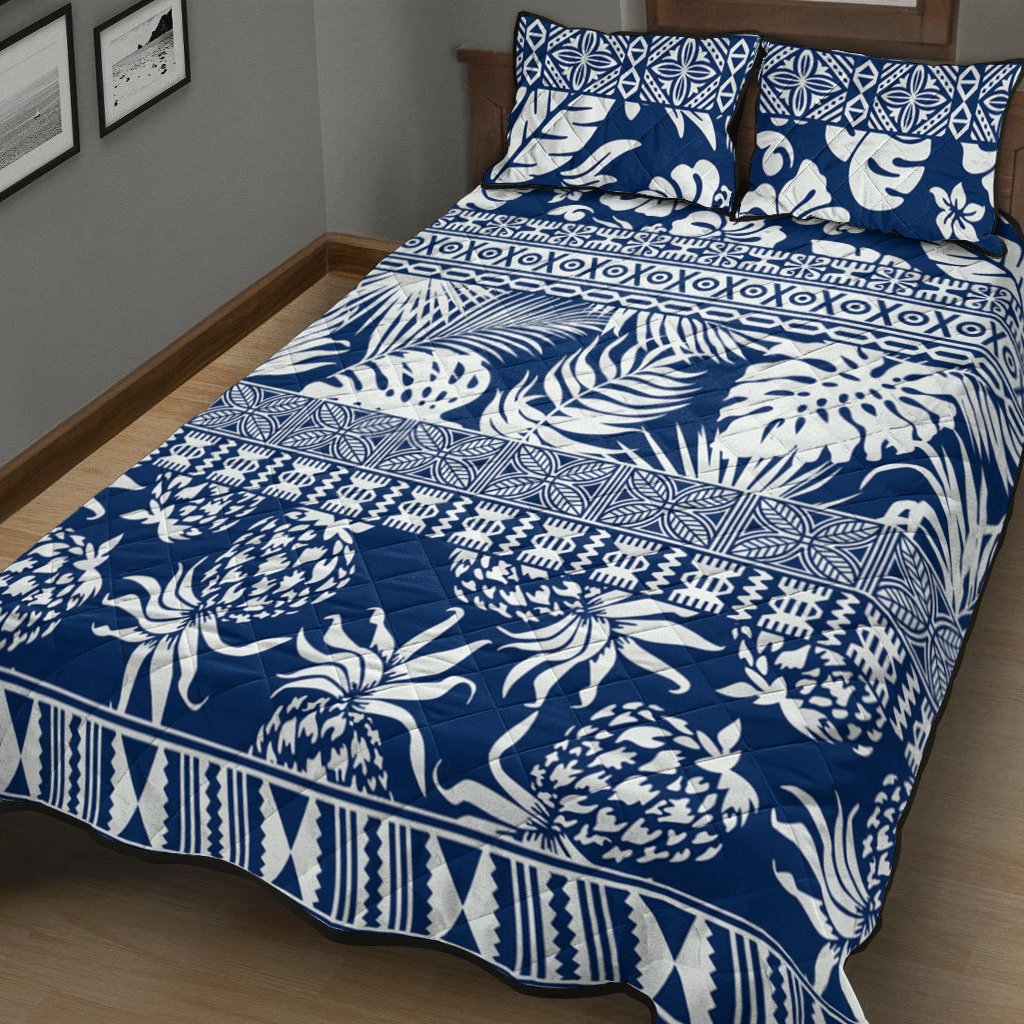 Polynesian Quilt Bed Set - Hibiscus Tropical Leaves Pattern Vintage - Polynesian Pride