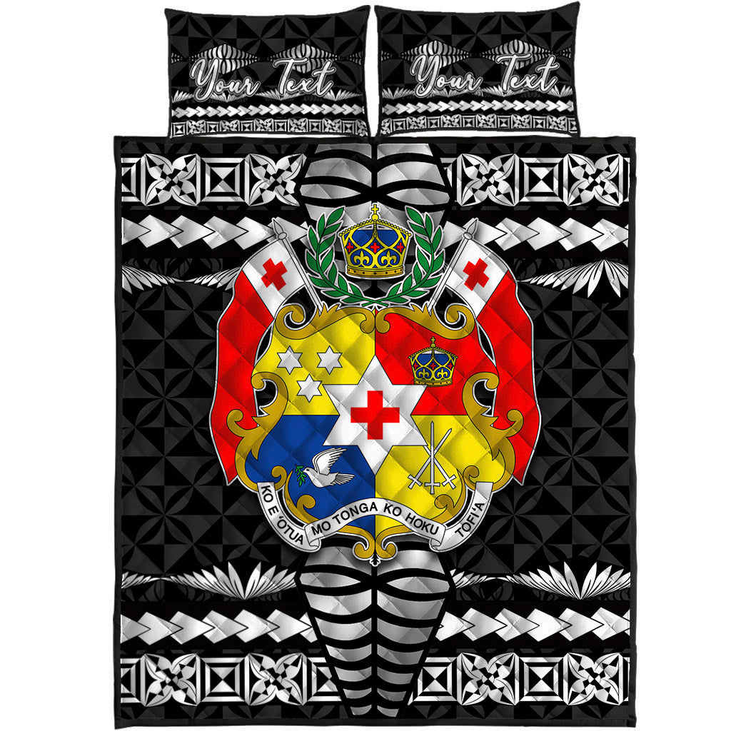 (Custom Personalised) Tonga Ngatu Quilt Bed Set Black Style LT6 - Polynesian Pride