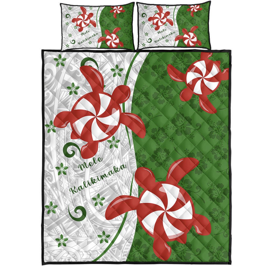 Hawaii Christmas Polynesian Quilt Bed Set - Turtle Candy - AH White - Polynesian Pride