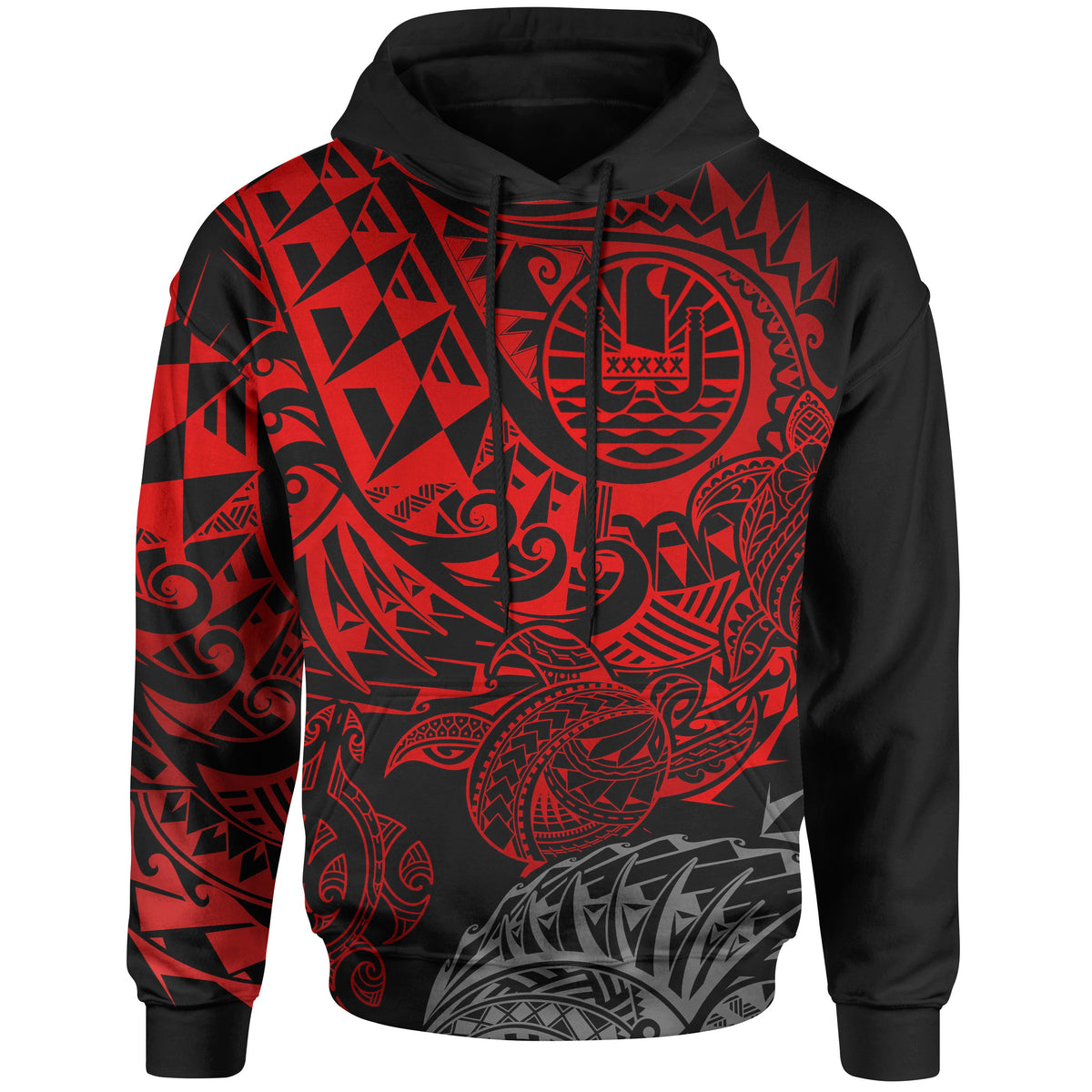 Tahiti Polynesian Hoodie Red Turtle Hibiscus Flowing Unisex RED - Polynesian Pride