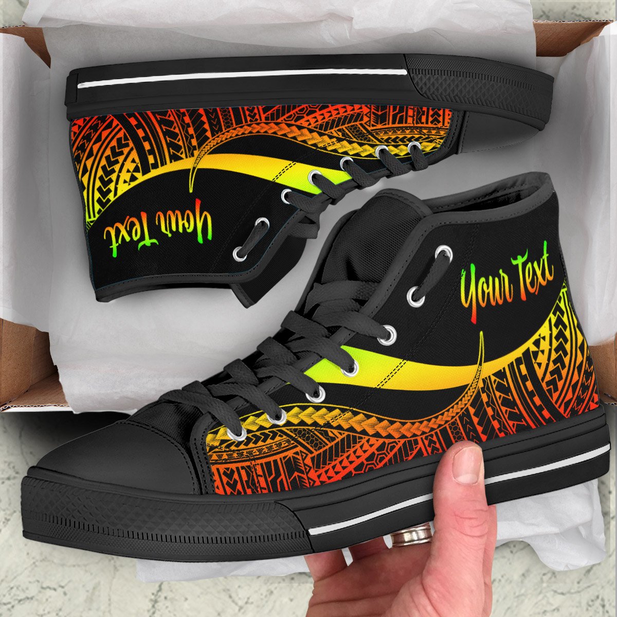 Niue Custom Personalised High Top Shoes Reggae - Polynesian Tentacle Tribal Pattern Unisex Black - Polynesian Pride