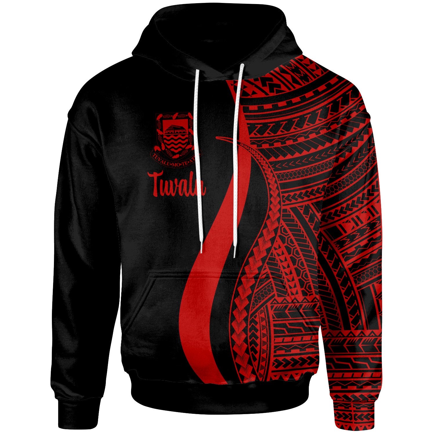 Tuvalu Hoodie Red Tentacle Tribal Pattern Unisex Red - Polynesian Pride