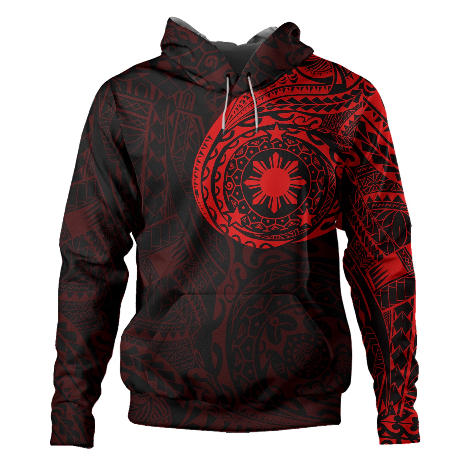 Philippines Polynesian Tattoo Style Hoodie Multicolor Red - Polynesian Pride