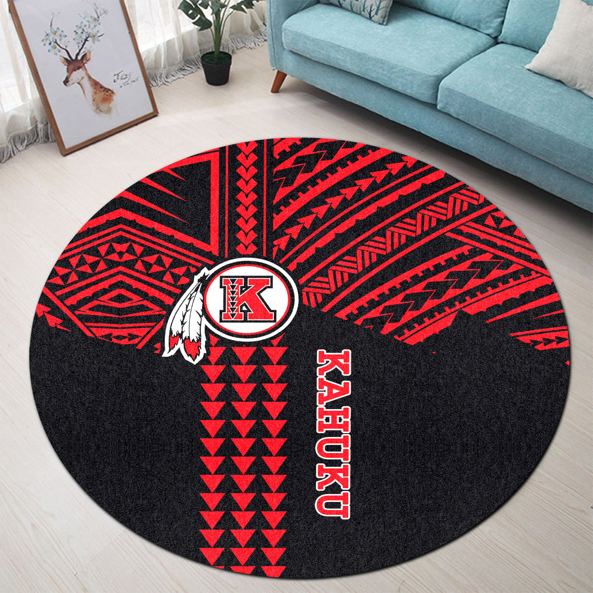 Kahuku Passionate Round Carpet Hawaii High & Intermediate School LT13 Round Carpet Black - Polynesian Pride