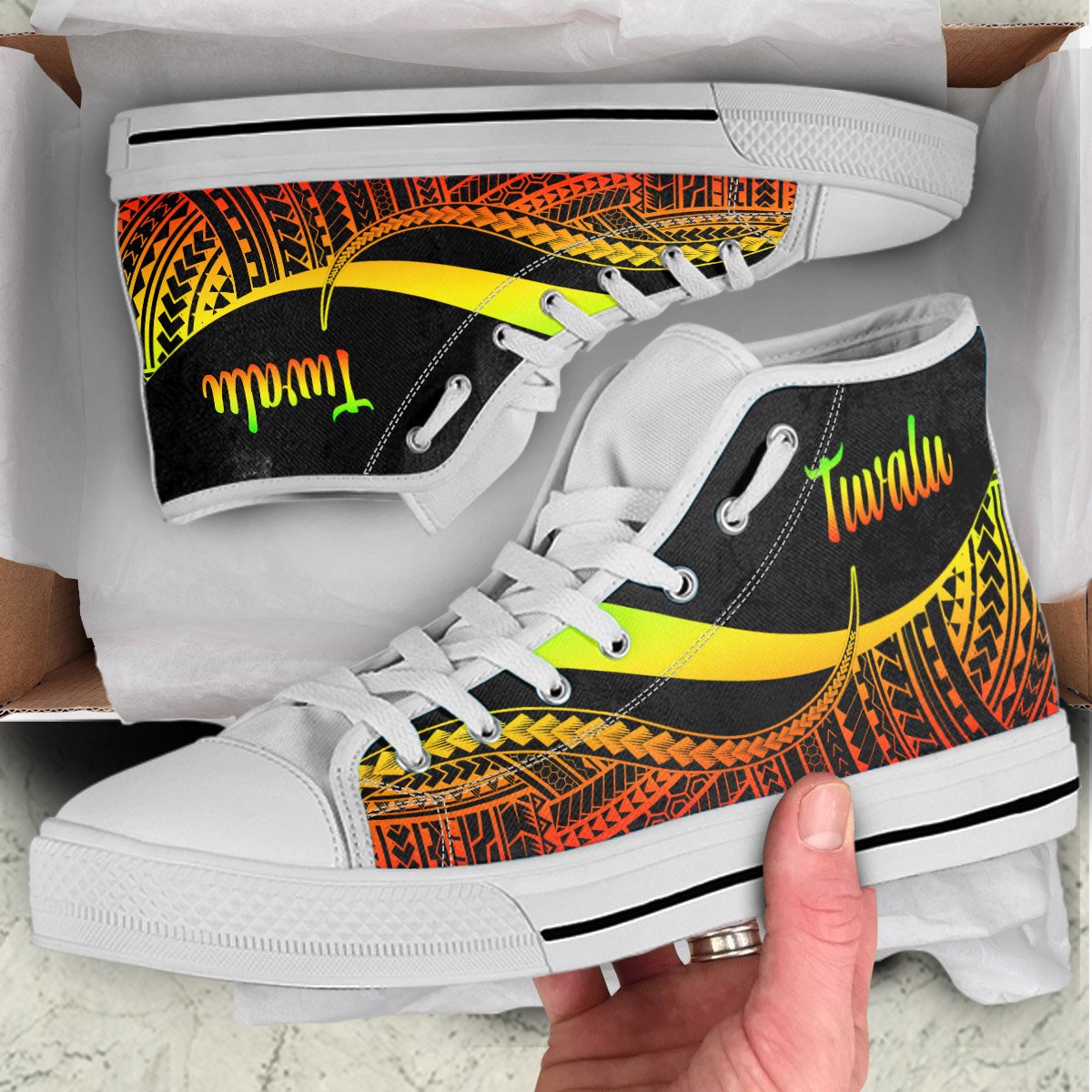 Tuvalu High Top Shoes Reggae - Polynesian Tentacle Tribal Pattern - Polynesian Pride