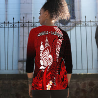 (Custom Personalised) New Caledonia Raglan 3/4 Sleeve T Shirt Nautilus Red Polynesian Hibiscus LT13 - Polynesian Pride