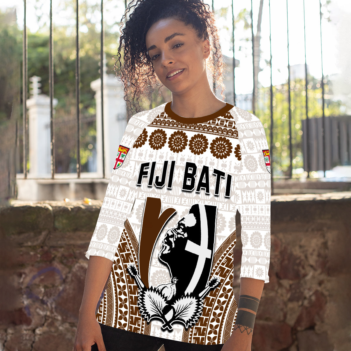 Custom Personalised Fiji Rugby Bati Raglan 3/4 Sleeve T Shirt Proud Tapa Pattern LT13 - Polynesian Pride