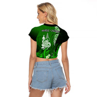 (Custom Personalised) New Caledonia Raglan Cropped T Shirt Nautilus Green Polynesian Hibiscus LT13 - Polynesian Pride