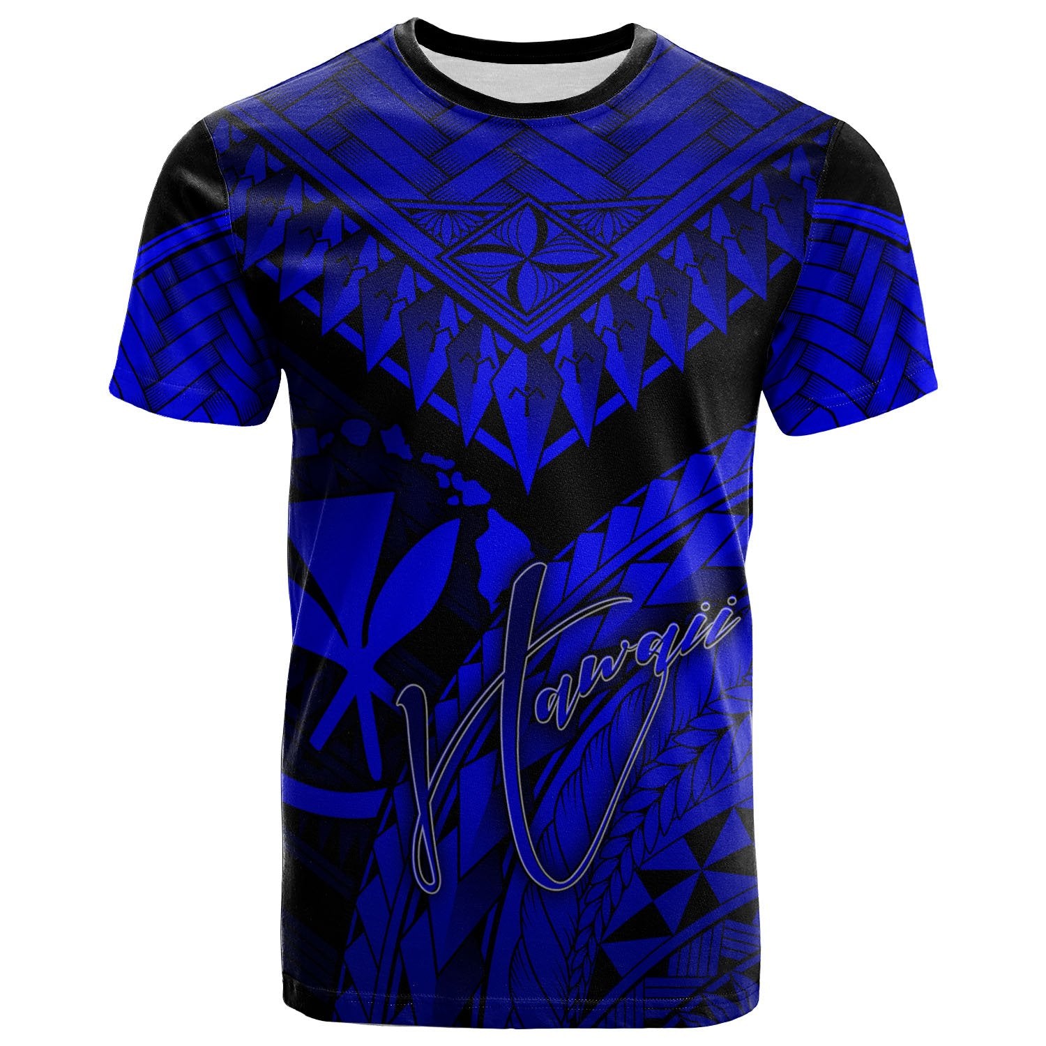 Hawaii Polynesian T Shirt Royal Blue Polynesian Necklace and Lauhala Unisex Art - Polynesian Pride