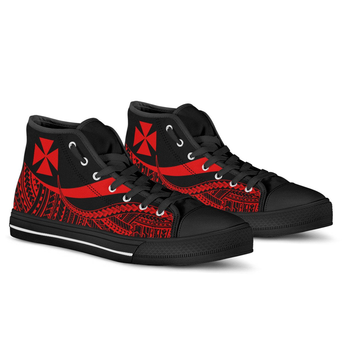 Wallis And Futuna Custom Personalised High Top Shoes Red - Polynesian Tentacle Tribal Pattern - Polynesian Pride