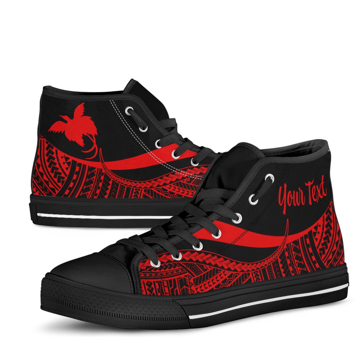 Papua New Guinea Custom Personalised High Top Shoes Red - Polynesian Tentacle Tribal Pattern - Polynesian Pride