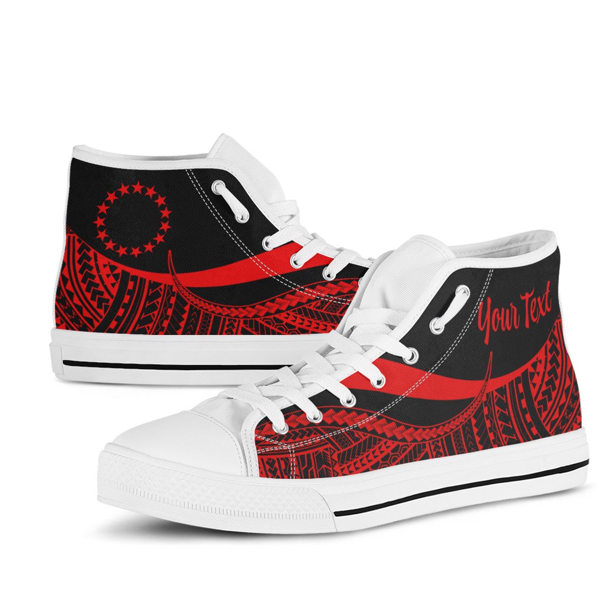 Cook Islands Custom Personalised High Top Shoes Red - Polynesian Tentacle Tribal Pattern - Polynesian Pride