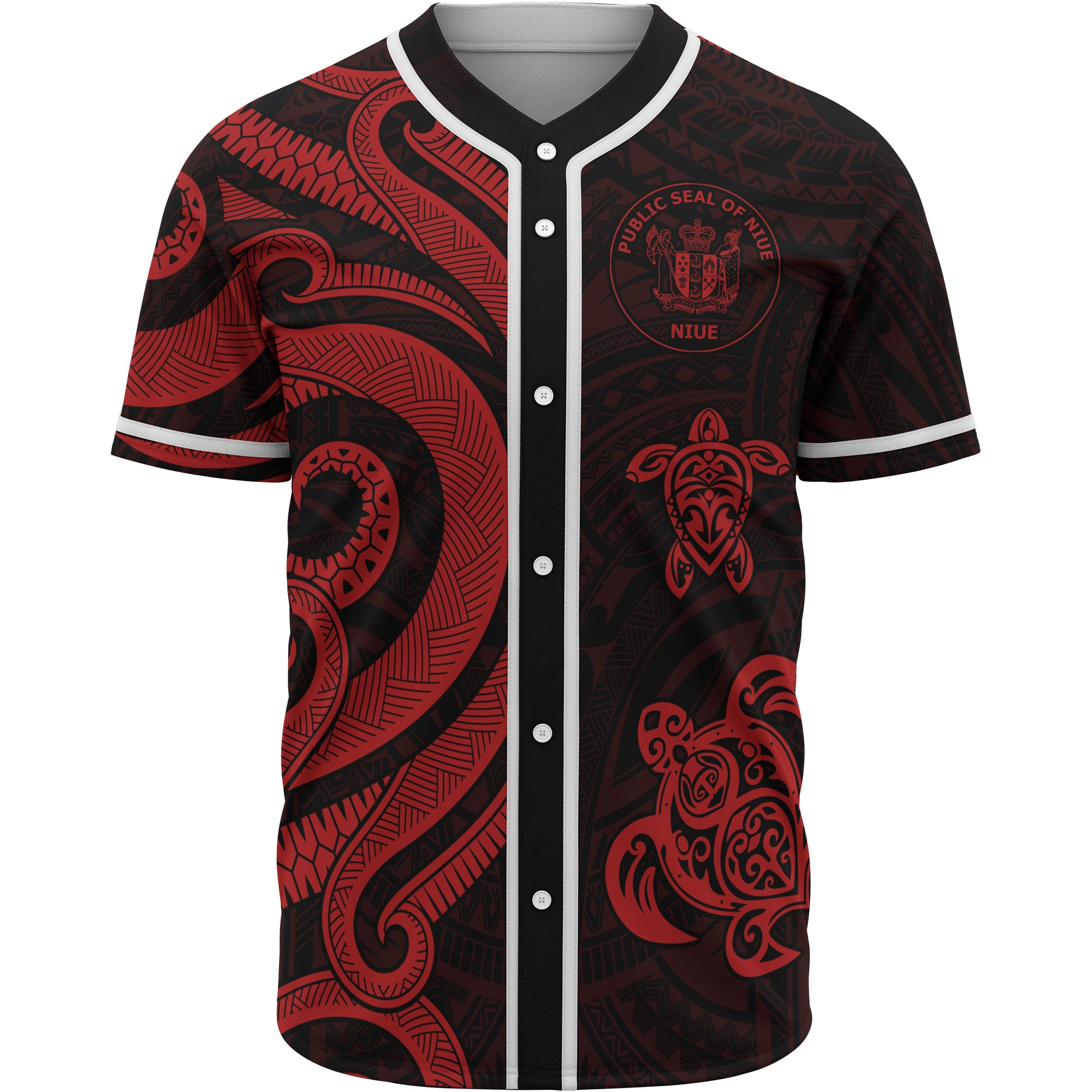 Niue Baseball Shirt - Red Tentacle Turtle Unisex Red - Polynesian Pride