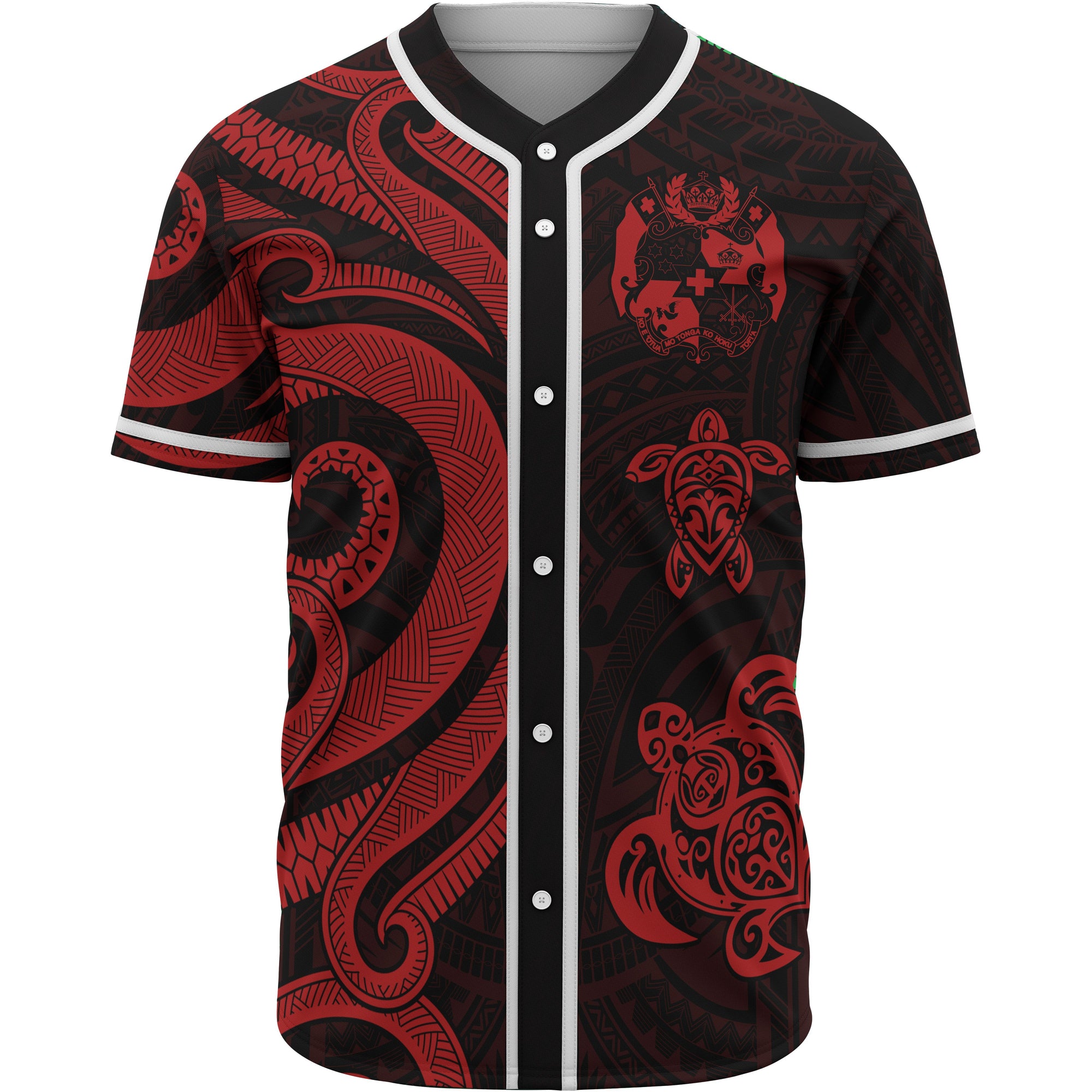 Tonga Baseball Shirt - Red Tentacle Turtle Unisex Red - Polynesian Pride