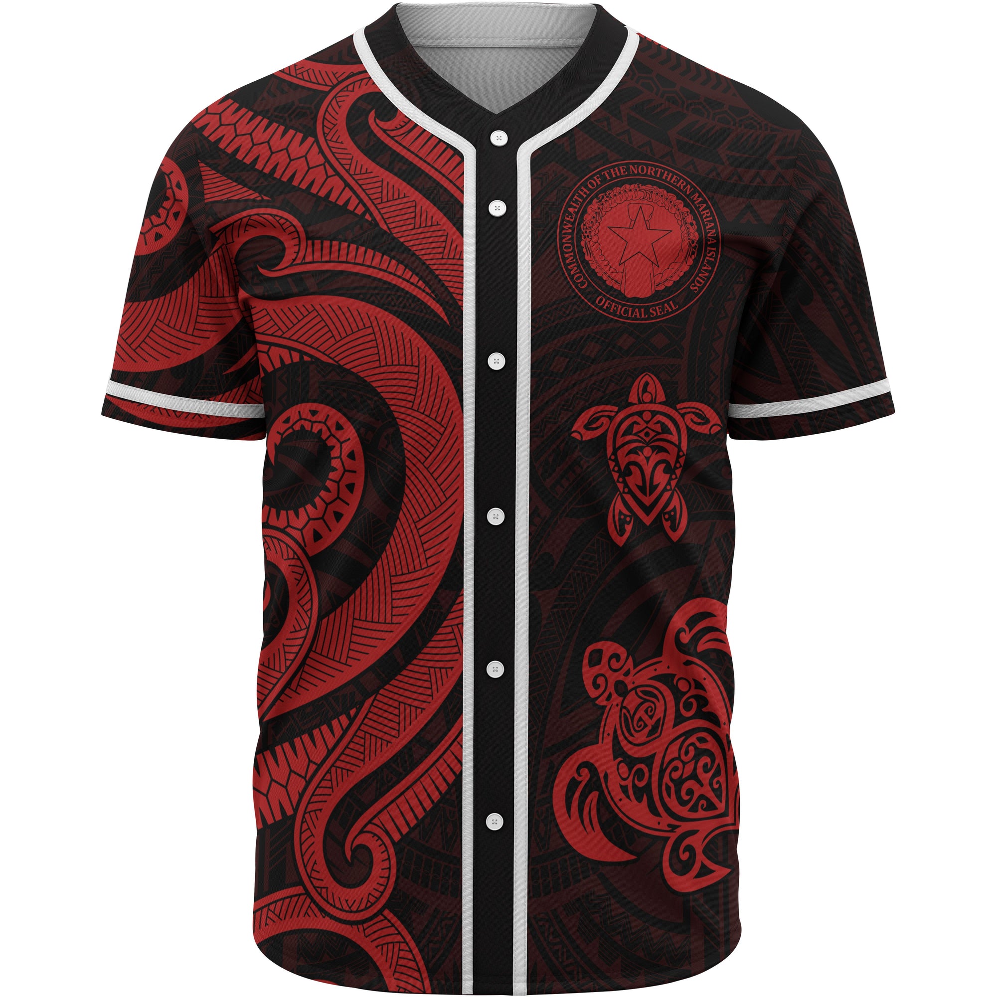 Northern Mariana Islands Baseball Shirt - Red Tentacle Turtle Unisex Red - Polynesian Pride