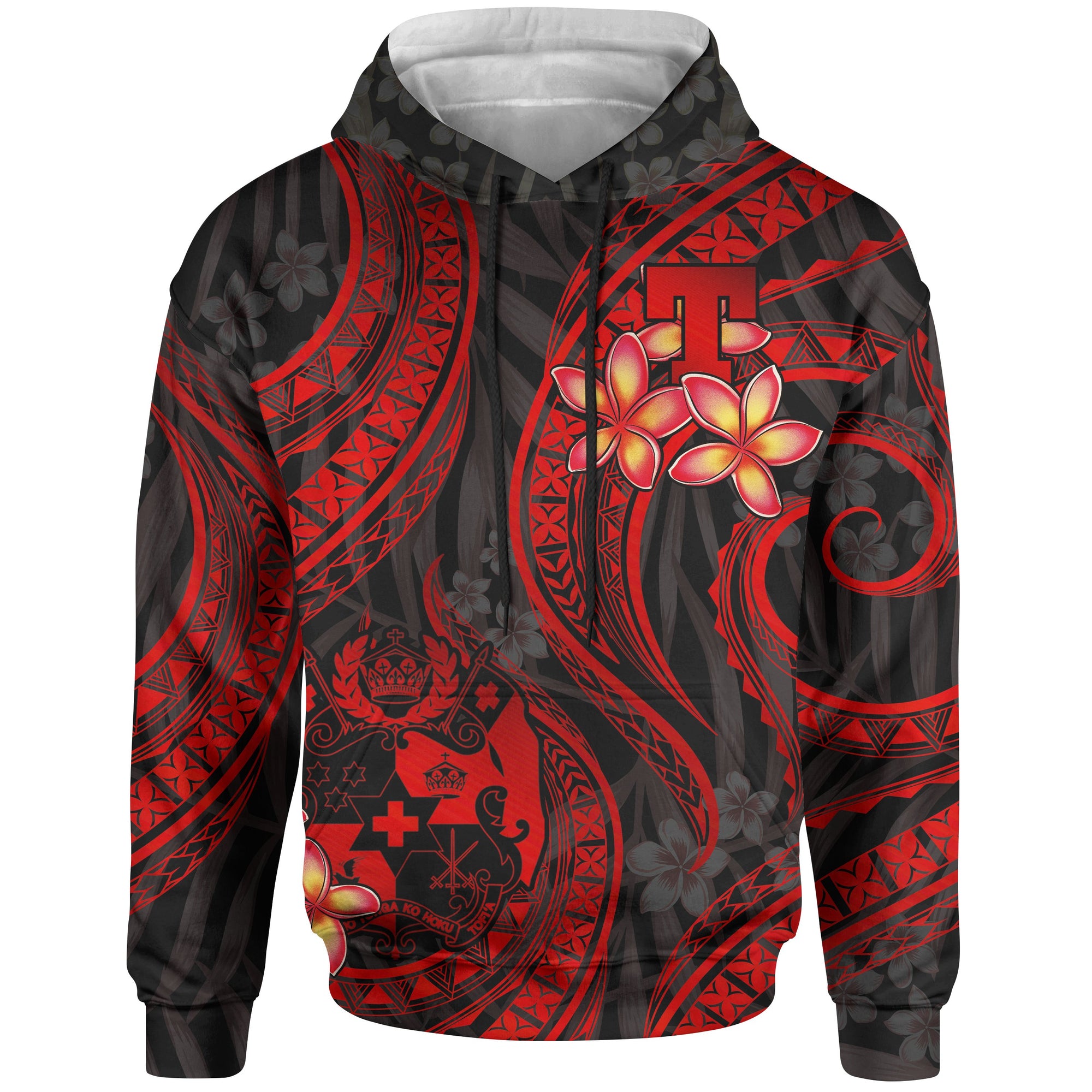 Tonga Polynesian Hoodie Red Plumeria Unisex RED - Polynesian Pride