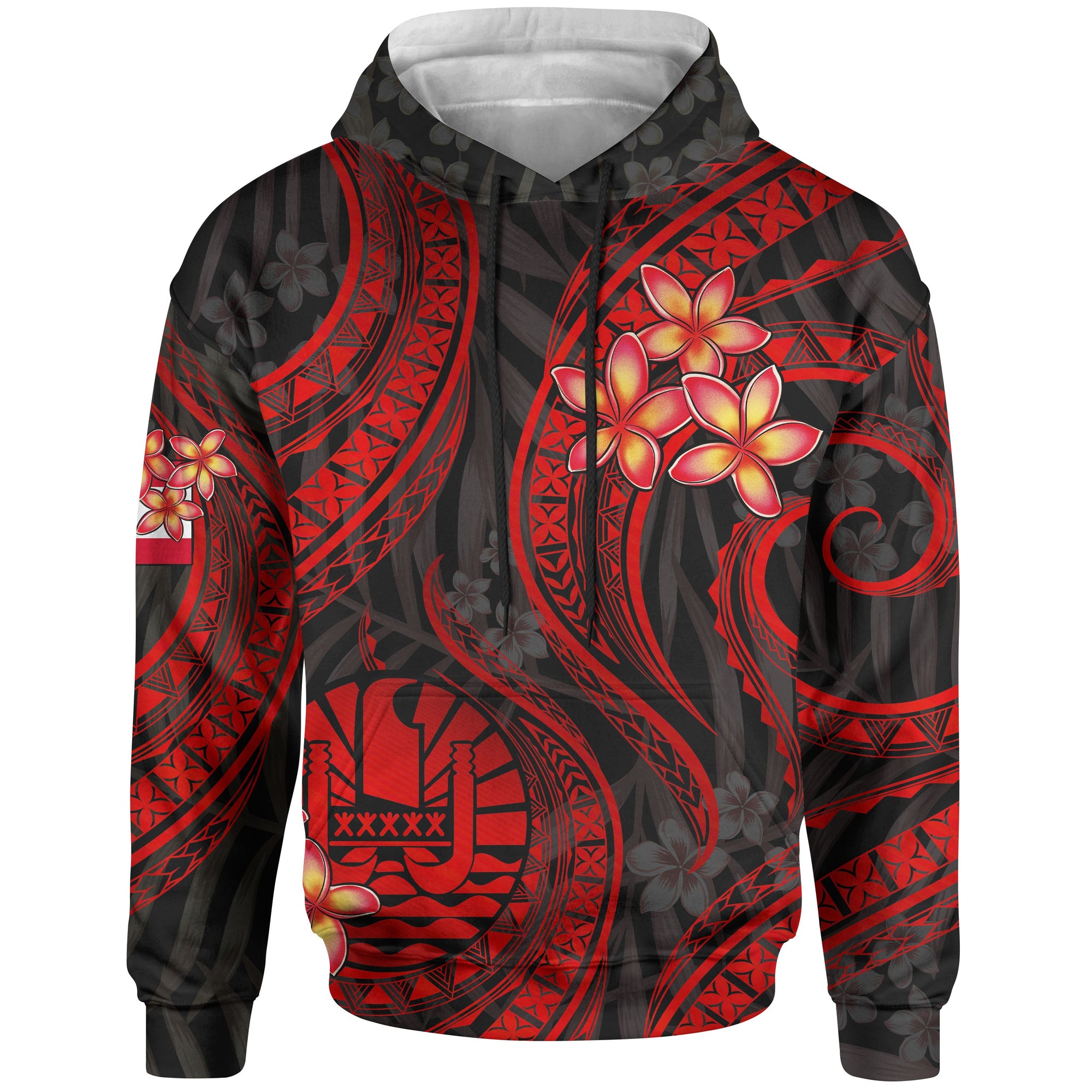 Tahiti Polynesian Hoodie Red Plumeria Unisex RED - Polynesian Pride