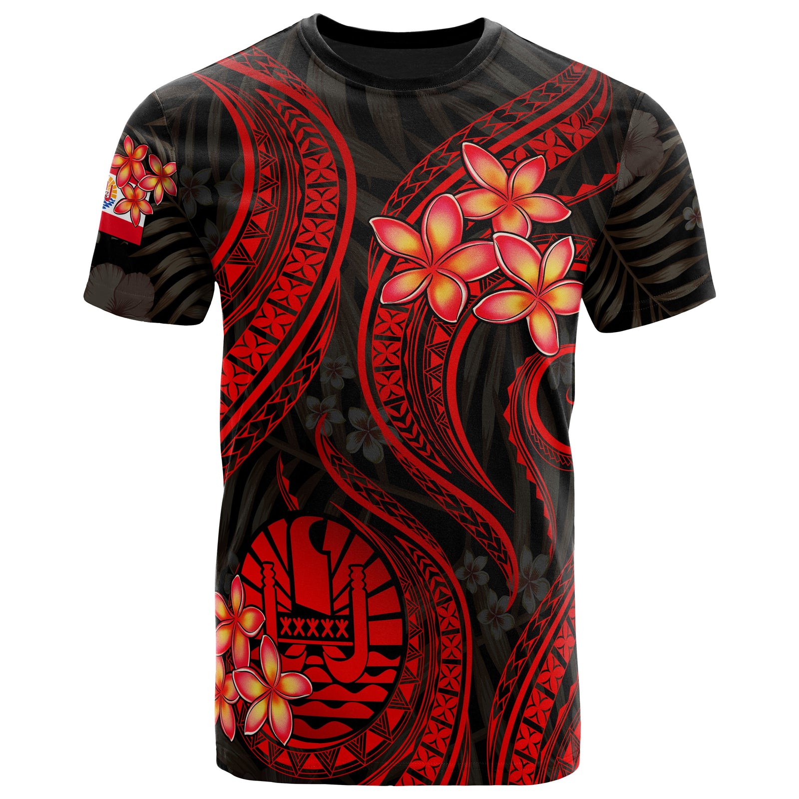 Tahiti Polynesian T Shirt Red Plumeria Unisex RED - Polynesian Pride