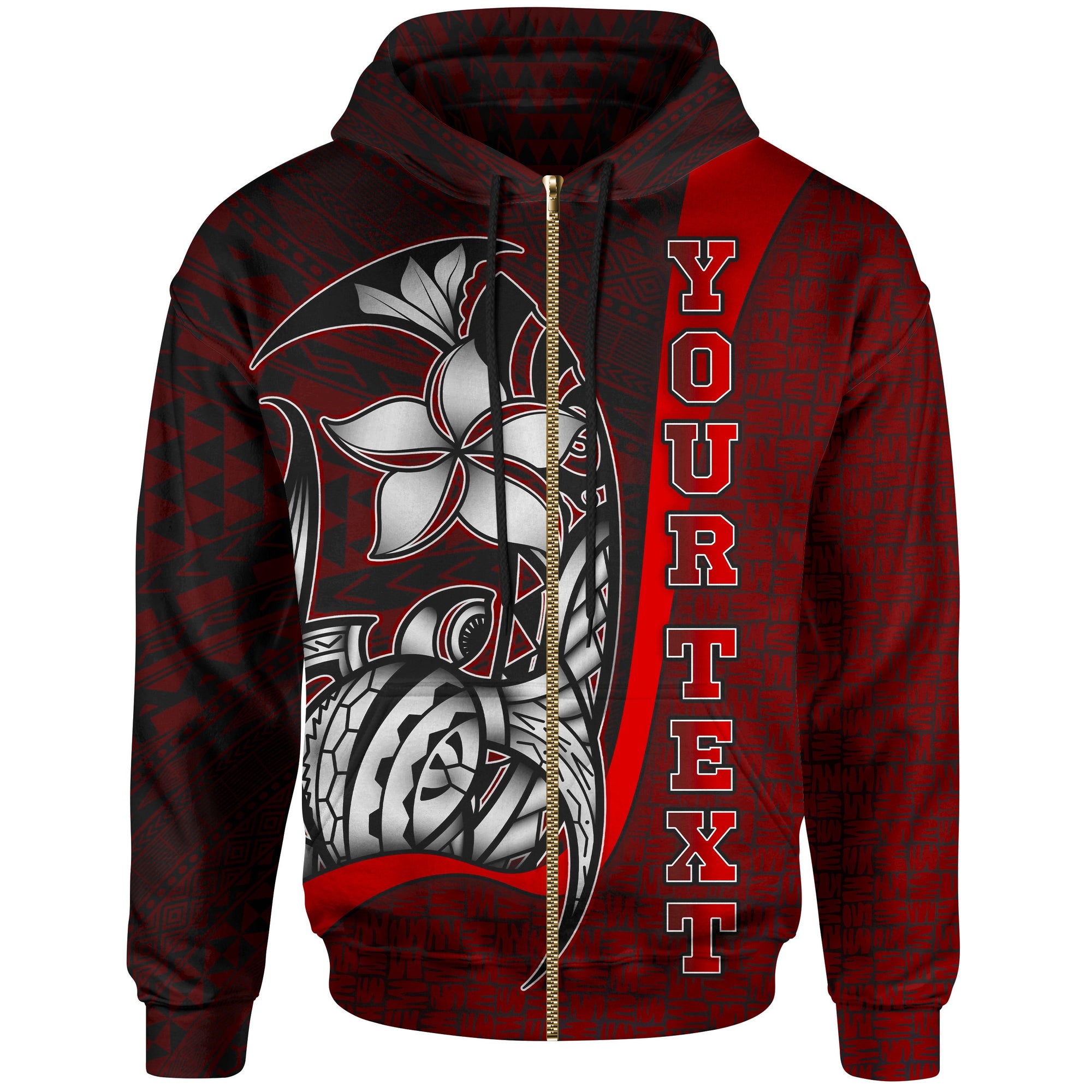 Polynesian Hawaii Custom Zip up Hoodie Red Turtle with Hook Unisex RED - Polynesian Pride