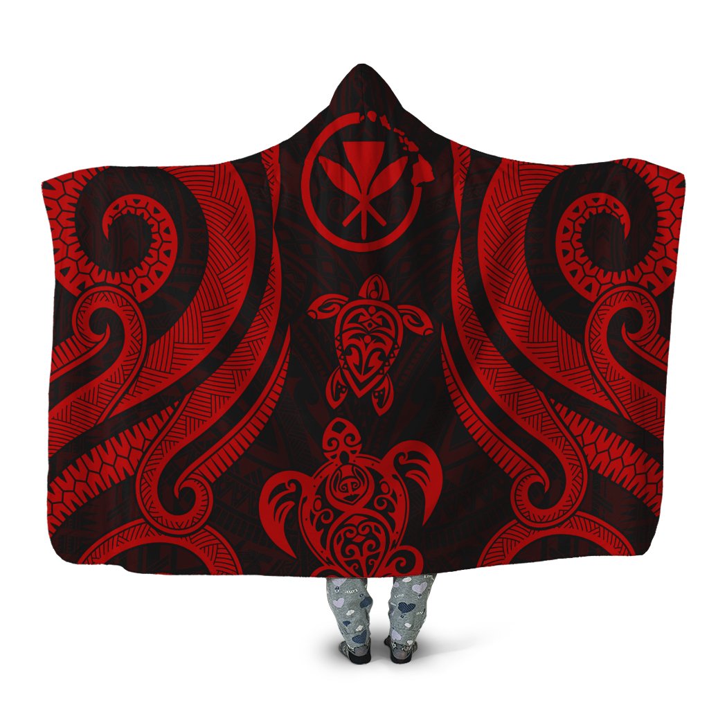 Hawaii Hooded Blanket - Red Tentacle Turtle Hooded Blanket Red - Polynesian Pride