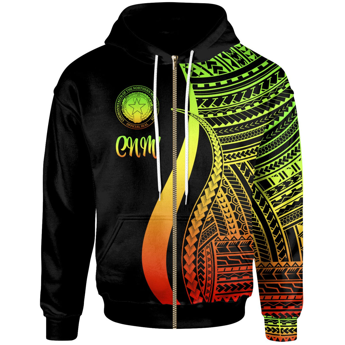 Northern Mariana Islands Zip up Hoodie Reggae Tentacle Tribal Pattern Unisex Reggae - Polynesian Pride