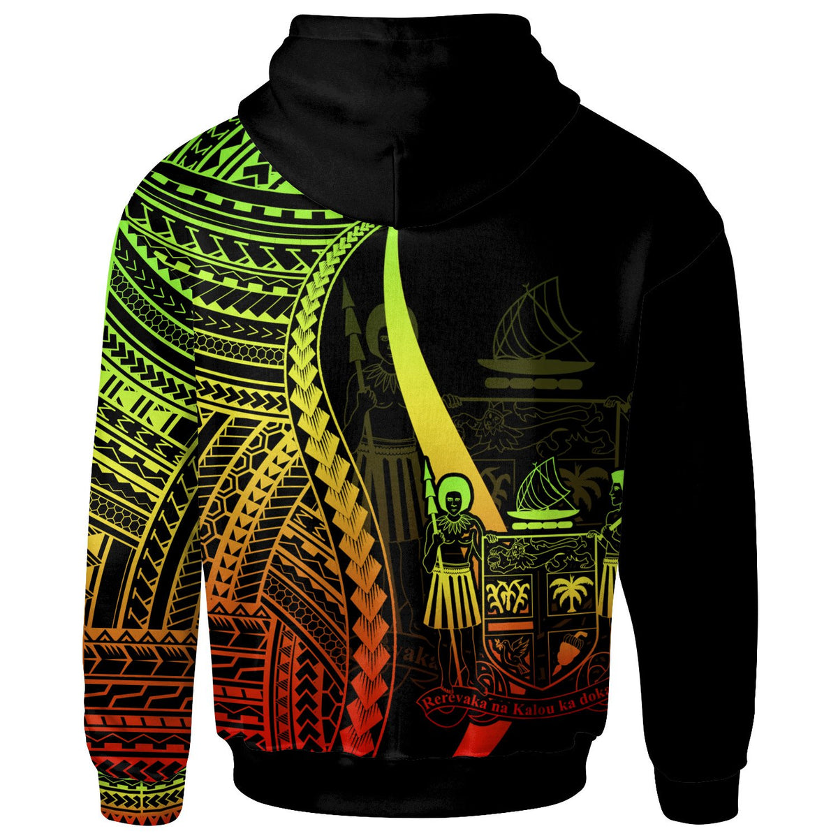 Fiji Zip up Hoodie Reggae Tentacle Tribal Pattern Crest - Polynesian Pride