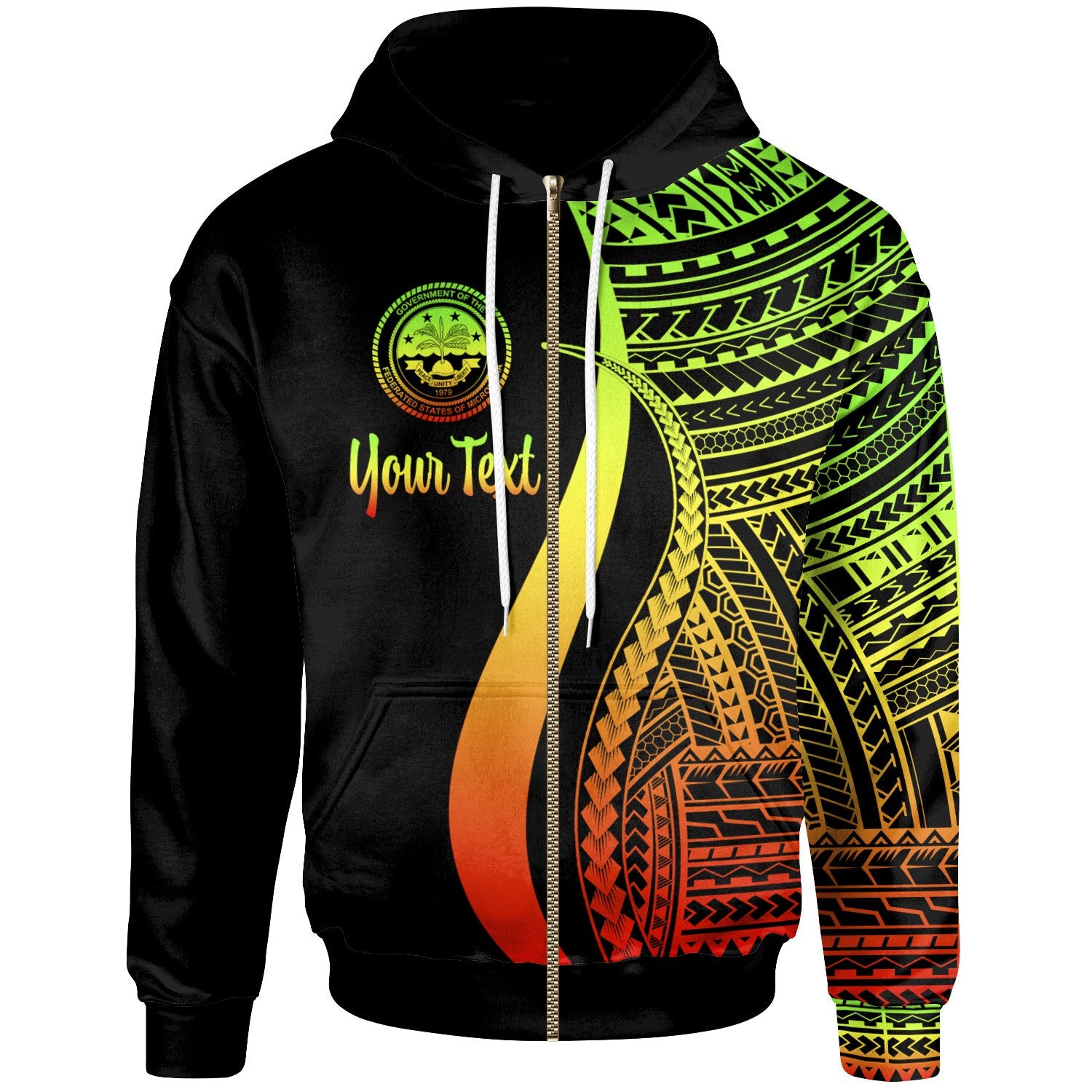 Federated States of Micronesia Custom Zip up Hoodie Reggae Tentacle Tribal Pattern Unisex Reggae - Polynesian Pride