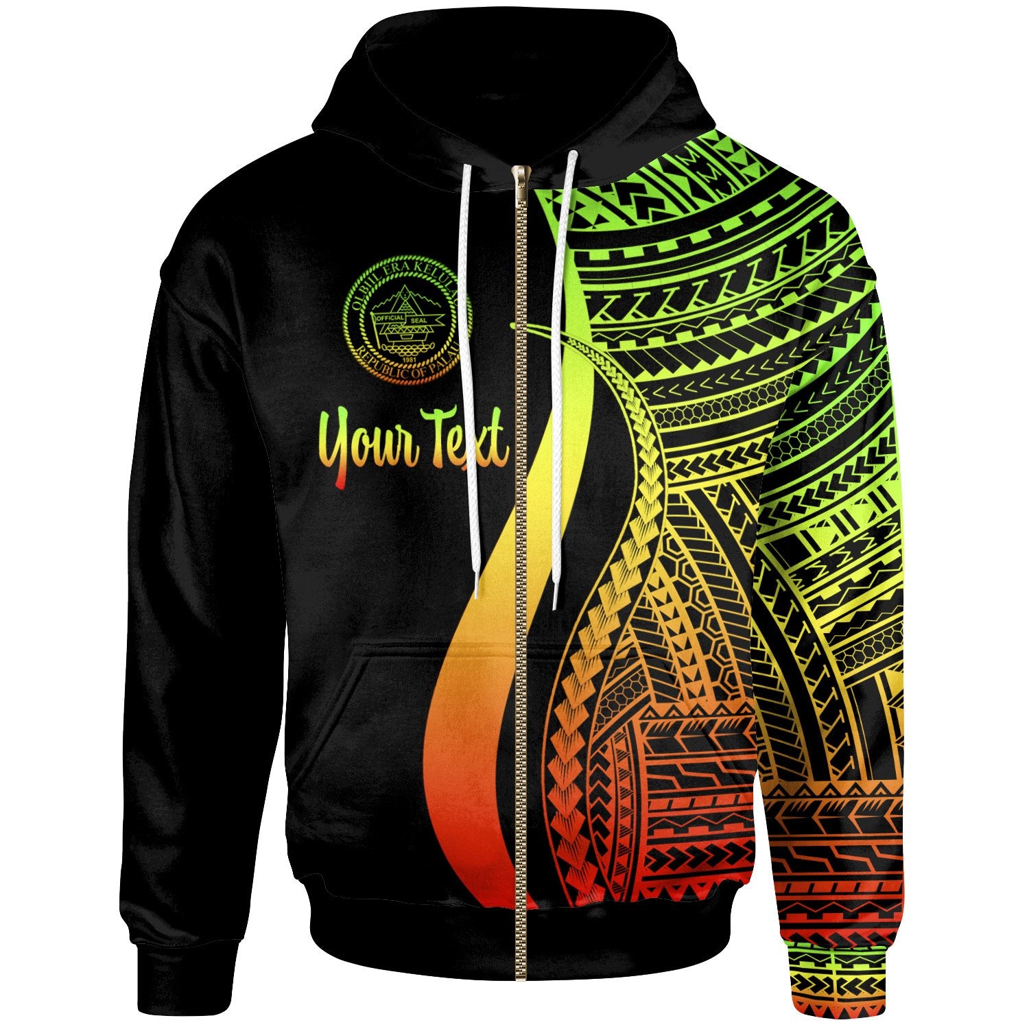 Palau Custom Zip up Hoodie Reggae Tentacle Tribal Pattern Unisex Reggae - Polynesian Pride