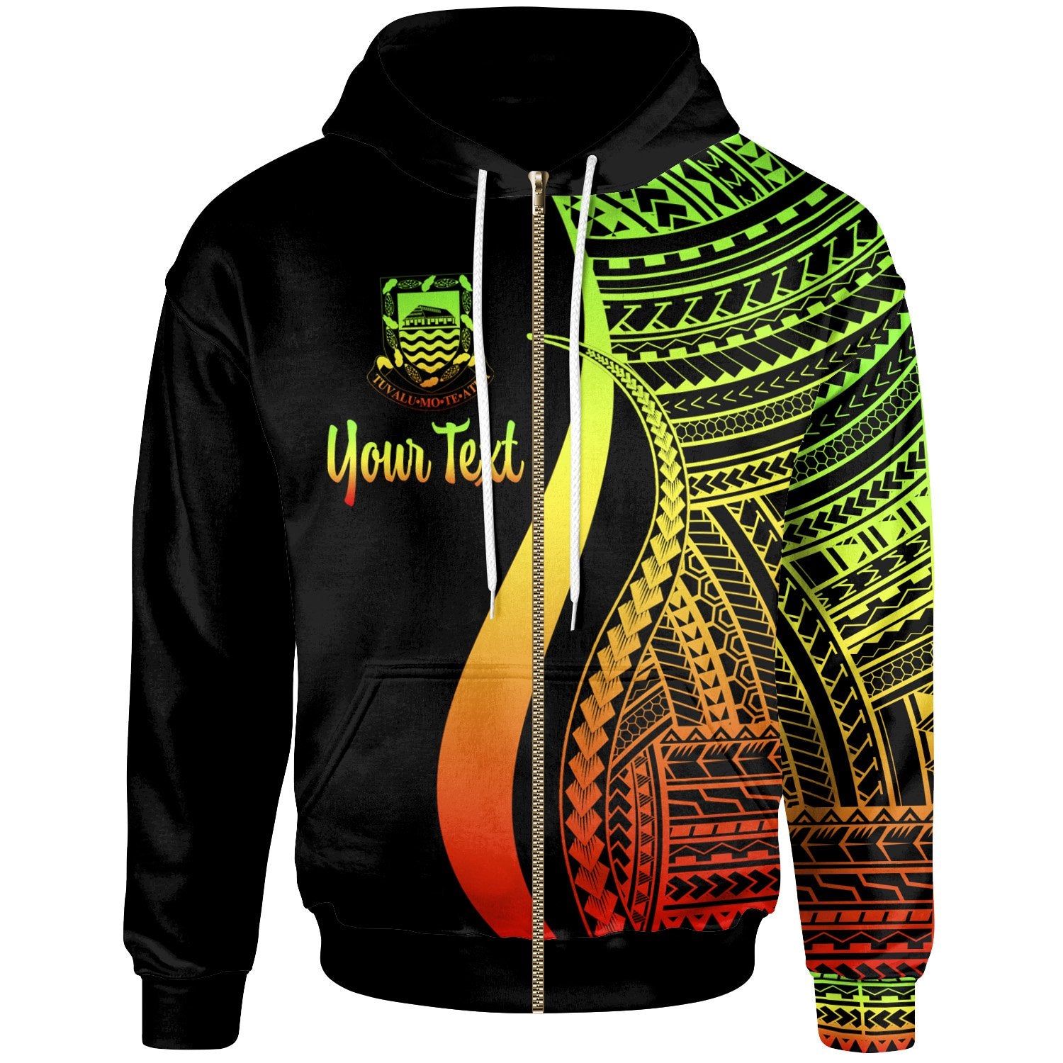 Tuvalu Custom Zip up Hoodie Reggae Tentacle Tribal Pattern Unisex Reggae - Polynesian Pride