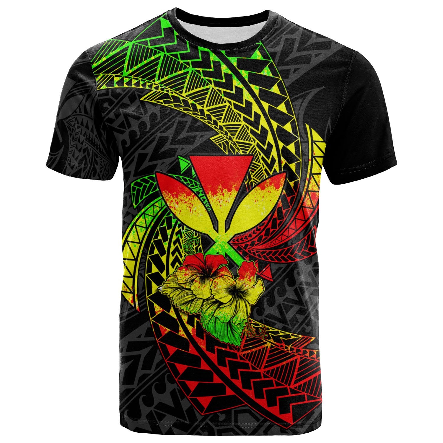 Polynesian Hawaii T Shirt Reggae Spiral Pattern Hibiscus Unisex Reggae - Polynesian Pride