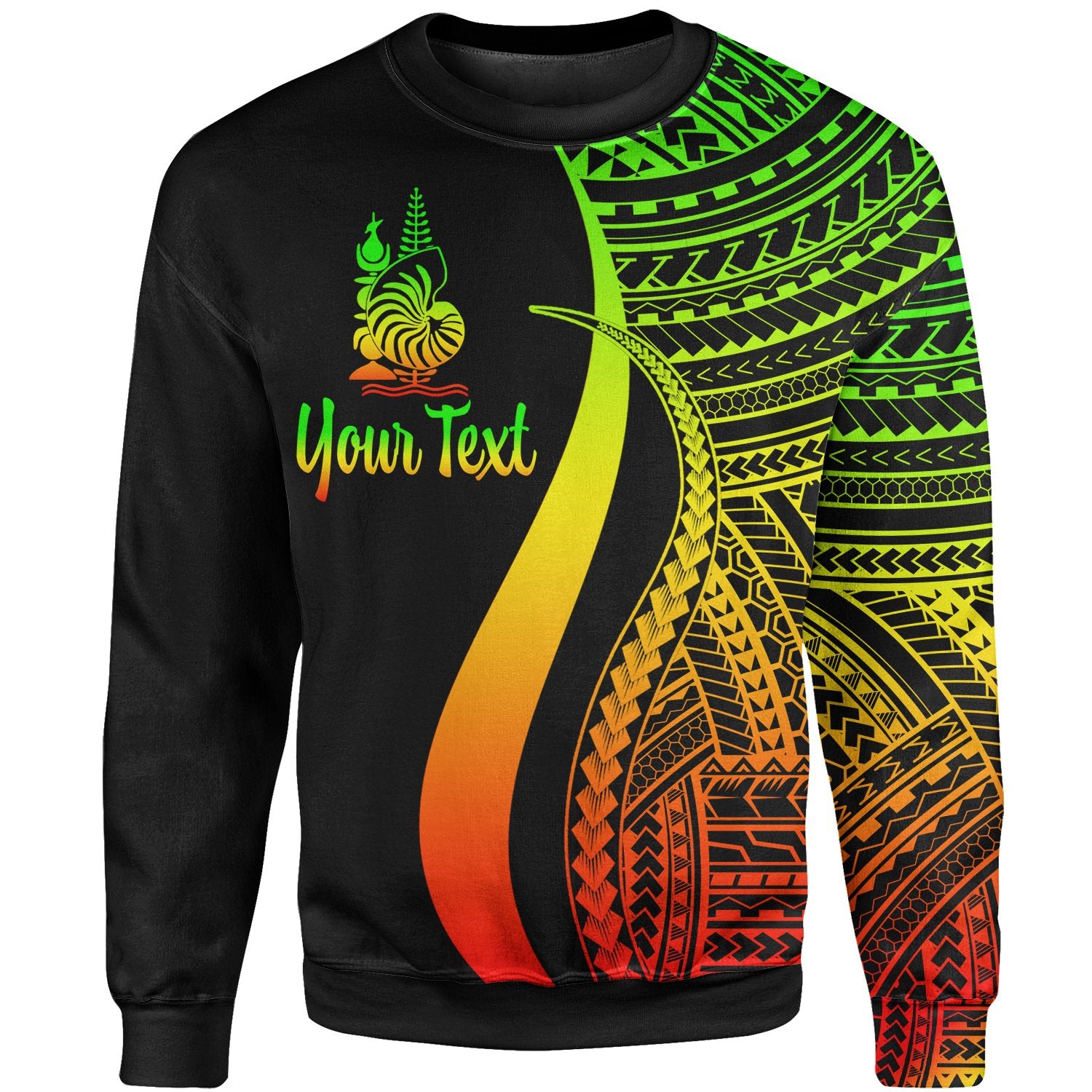 New Caledonia Custom Personalised Sweatshirt - Reggae Polynesian Tentacle Tribal Pattern Crest Unisex Reggae - Polynesian Pride