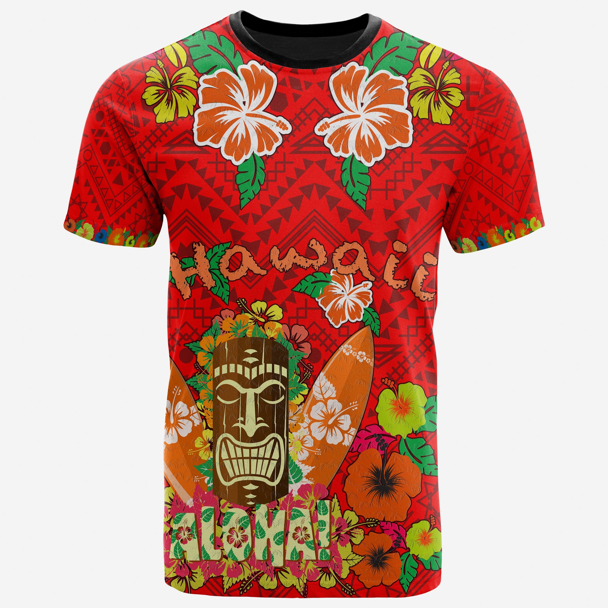 Hawaii All Over T Shirt Aloha Hawaii Tiki Statue (Red) Unisex Red - Polynesian Pride