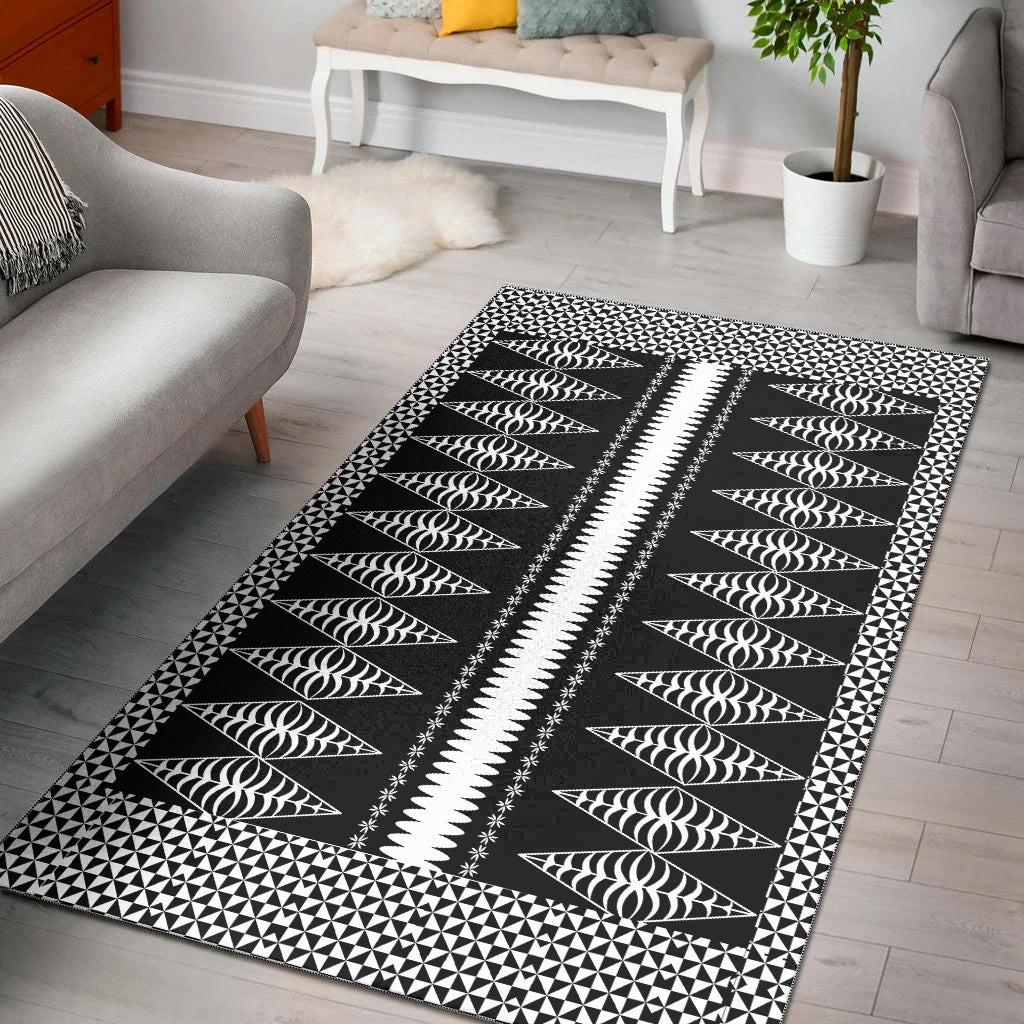 Tongan Ngatu Area Rug Polynesian Black Style LT14 Black - Polynesian Pride